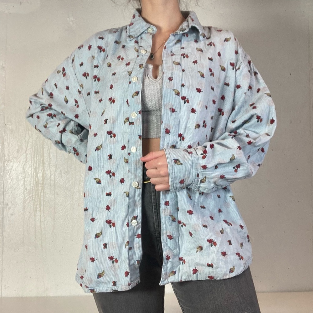 Vintage Reversible Thanksgiving + Halloween Fall Button Down Long Sleeve Shirt